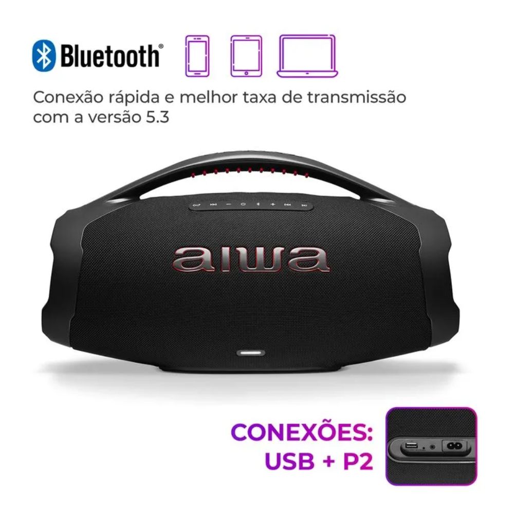 Caixa de Som Boombox Aiwa AWS-BBS-01-B Bluetooth IP66 TWS Caixa de Som Boombox Aiwa AWS-BBS-01-B Bluetooth IP66 TWS
